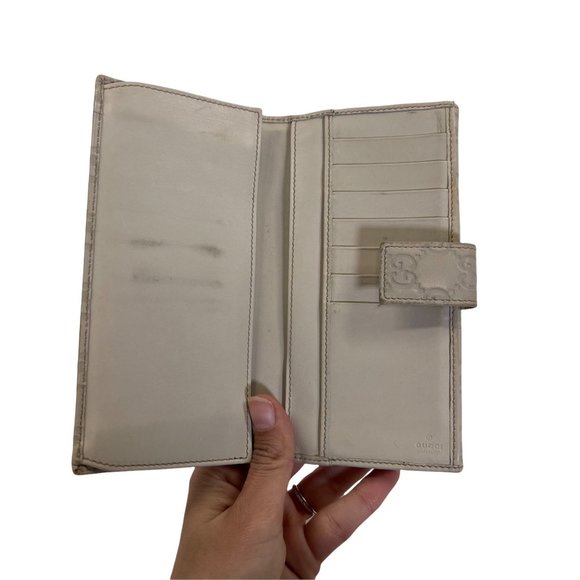 Authentic Gucci Wallet Long White Cream Leather GG Vintage On Sale - Picture 6 of 11